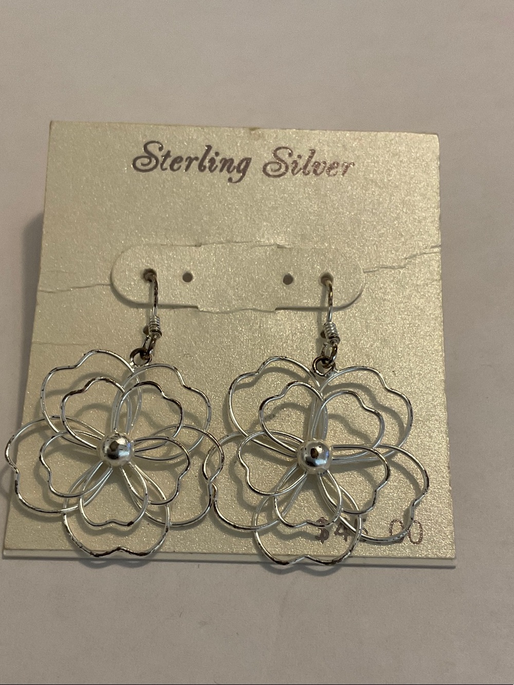 Sterling silver flower hook earrings